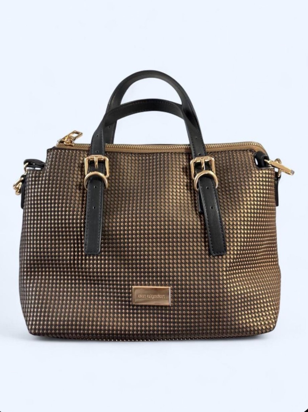 Don Algodon Bronze Metallic Purse with Black Handles and Gold Hardware